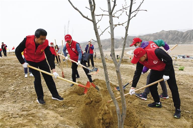 甘肅省委組織部在新區(qū)開展義務(wù)植樹暨文明創(chuàng)建主題黨日活動