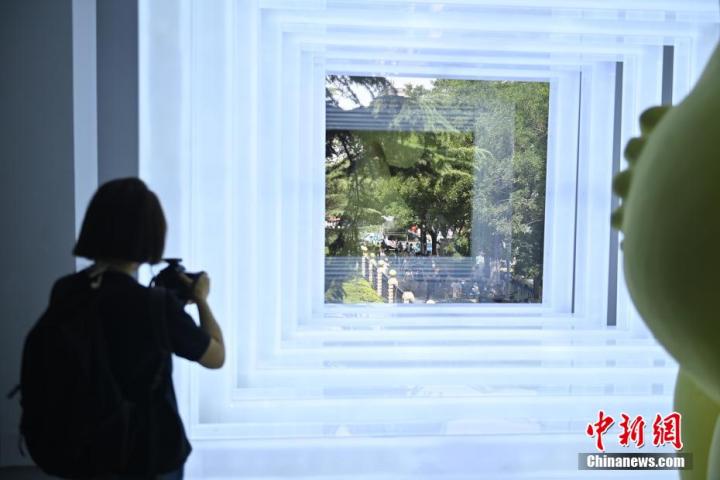 圖為游客參觀藝術(shù)展。中新社記者 李亞龍 攝